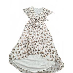 Abercrombie &‎ Fitch S White Floral Tie Front High Low Maxi Dress Boho Summer